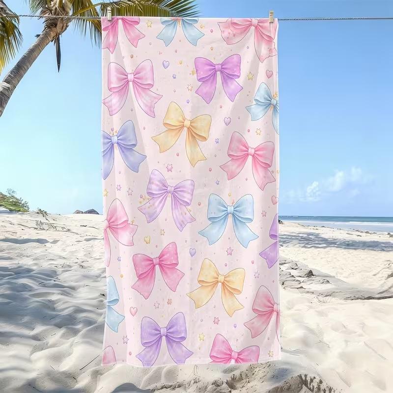 Pink Beach Towel Cute Bow Rectangular Children'S Bath Towel Quick-Drying Sports Towel Shawl