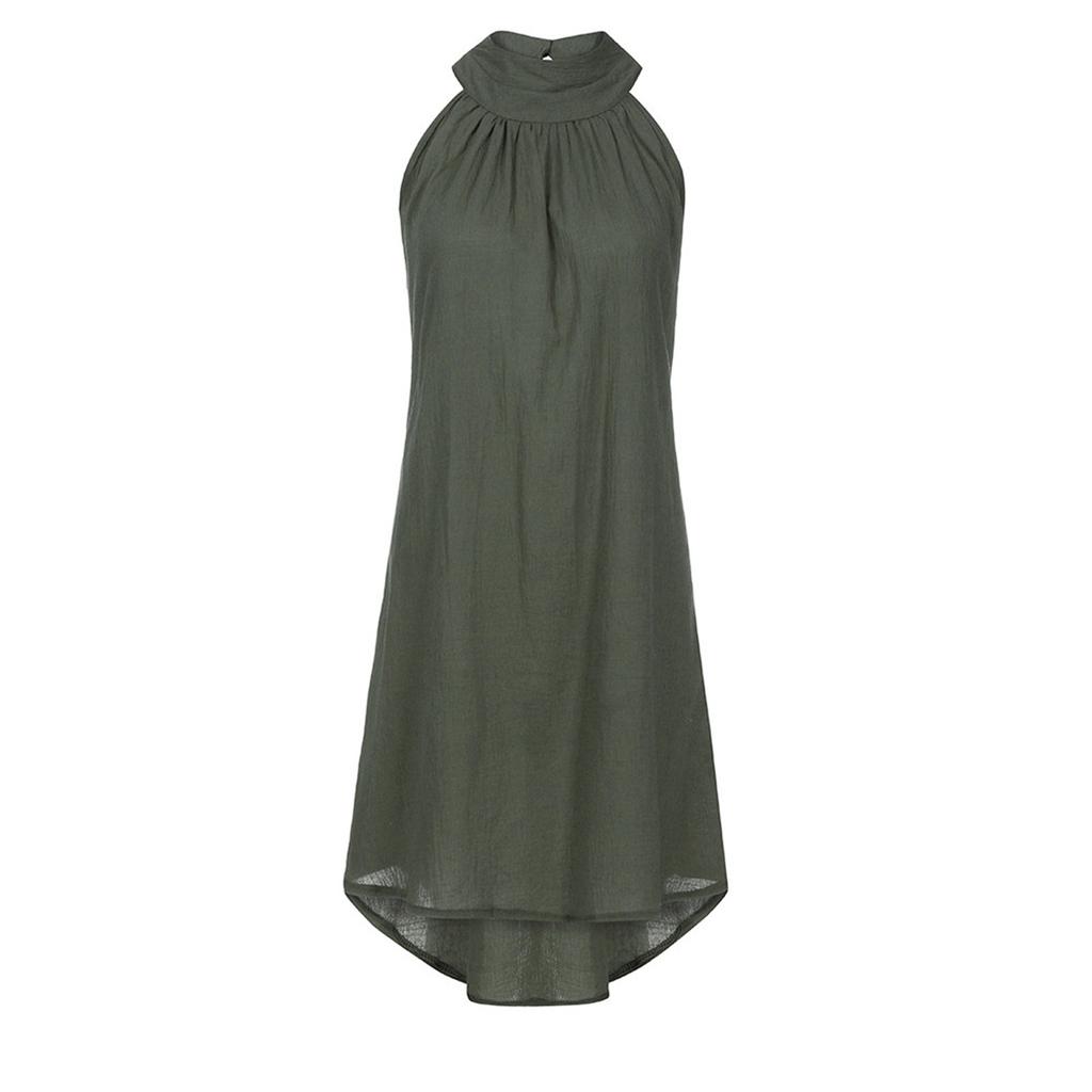 Dámské Sexy Letní Barevné Kulatý Výstřih Skládané Bez Rukávů Šaty