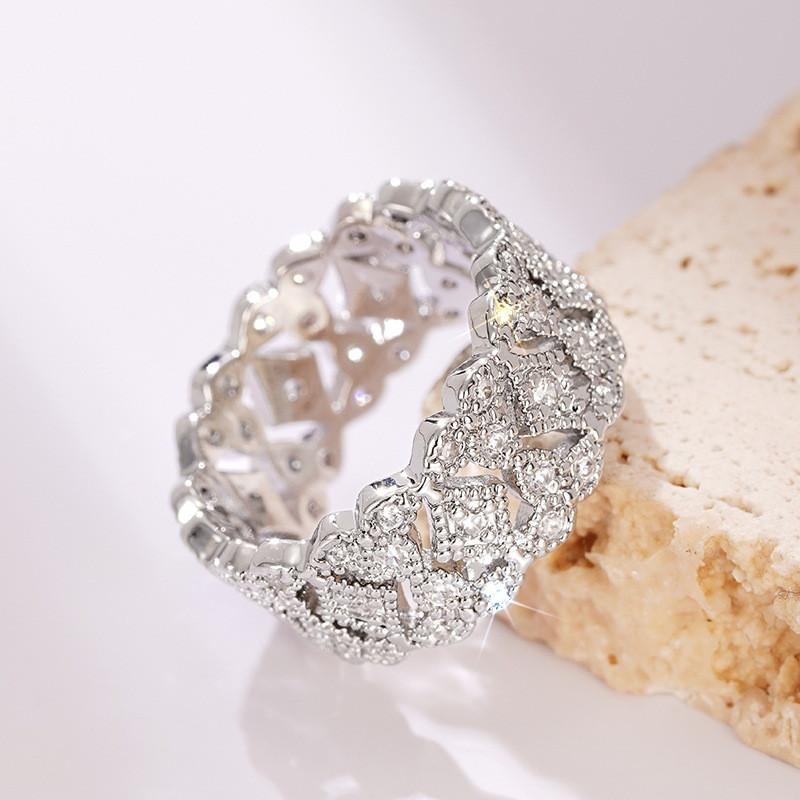 925 Sterling Silver Hollow Out Design Ring for Women Shinning Luxury Finger Ring Engagement Bright CZ Female Jewelry Gifts