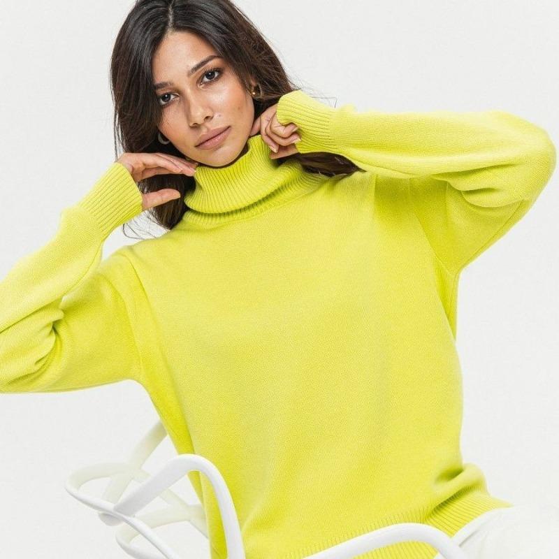 Autumn and Winter Women's Sweater Solid Color Loose Comfortable Casual High Neck Long Sleeve Sweater