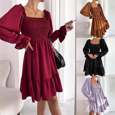 Mini Sexy Dresses Dresses Simple Skirt Clothes Vestidos Ruffled Hem Dress Women's Fashion Square Collar