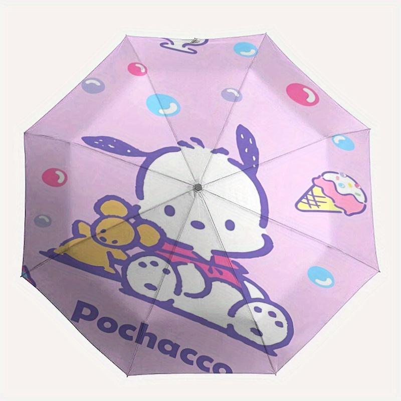 Purple Ice Cream Pochacco Automatic Opening and Closing Umbrella, Lightweight 3-Fold, With Cute Cartoon Characters, Suitable for Home, Outdoor and Dai