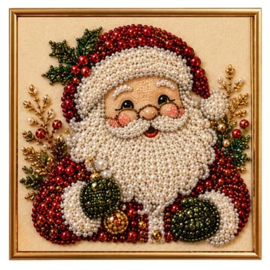 Sparkling 3D Painting Canvas DIY Christmas Faux Pearl Art Kit with Frame, Santa Winter Holiday Theme Craft Supplies Beads for Adults Beginner,