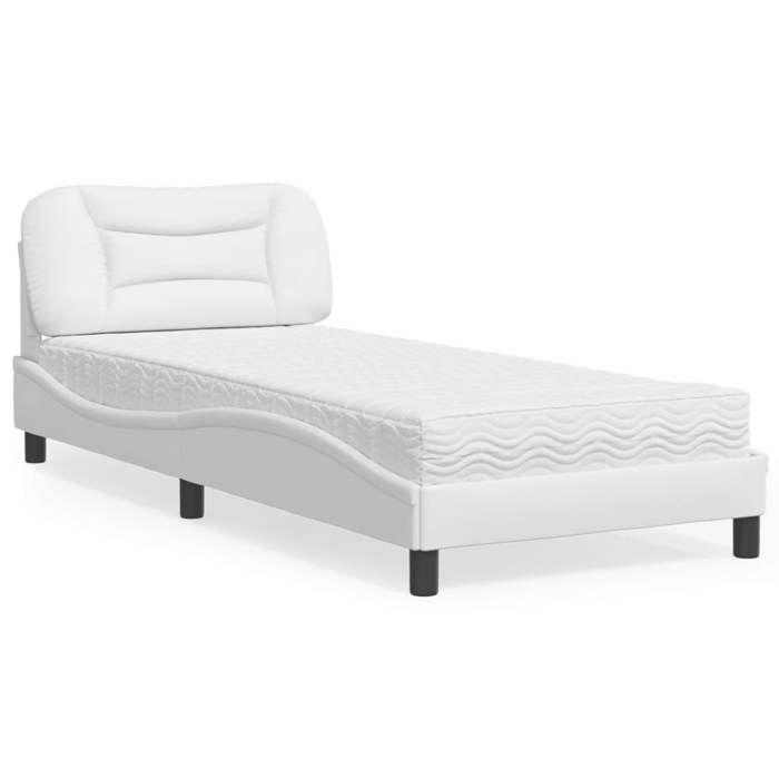 VidaXL Bed with Mattress White 90x200 Cm Faux Leather 3208697