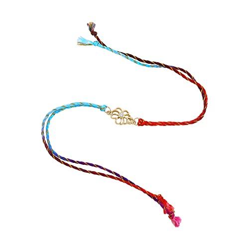 Estele Gold Plated Jali Work Floral Bracelet with Austrian Crystals and Multi Colored Silk Thread.