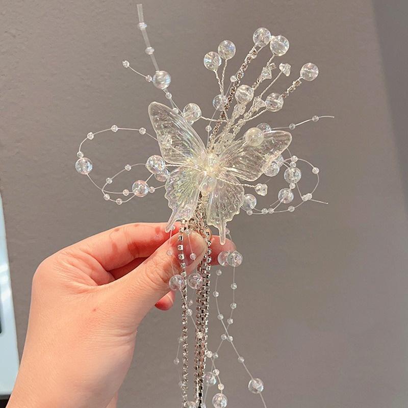 

Новая заколка для волос с кисточкой-бабочкой, жемчугом и изысканным декором, головной убор для невесты-принцессы, свадебного платья, хрустальные аксессуары для волос Senmeisen