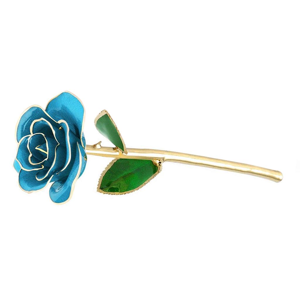 Rose mit langem Stiel, getaucht in 24 Karat Gold, in Geschenkbox mit Ständer (Hellblaue Rose mit Ständer)