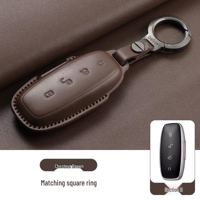 Denza D9 DM-i Key Case Cowhide Cover for 26 Models, Shell Buckle for N7 N8 Interior Modification