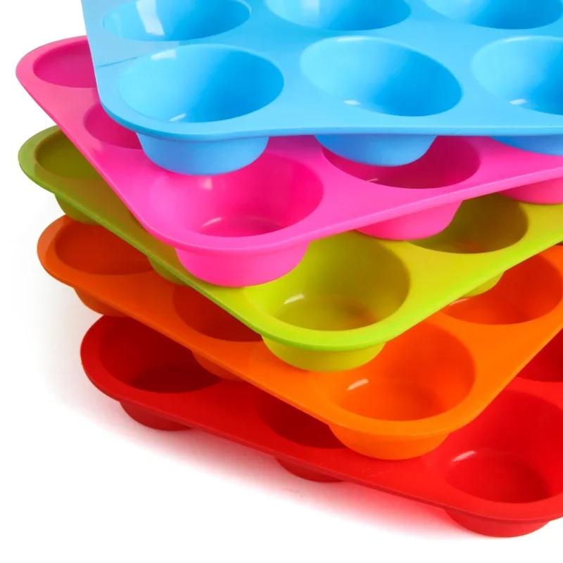 DIY Baking Tool - Non-Stick 12 Holes Round Muffin, Cupcake, Cookies, Fondant, Pudding, Steamed Cake Silicone Mold