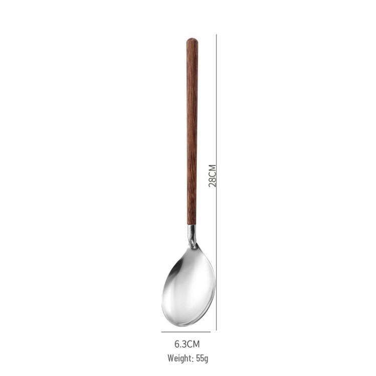 Stainless Steel Spoon & Fork Set with Wood Handle for Buffet & Hot Pot