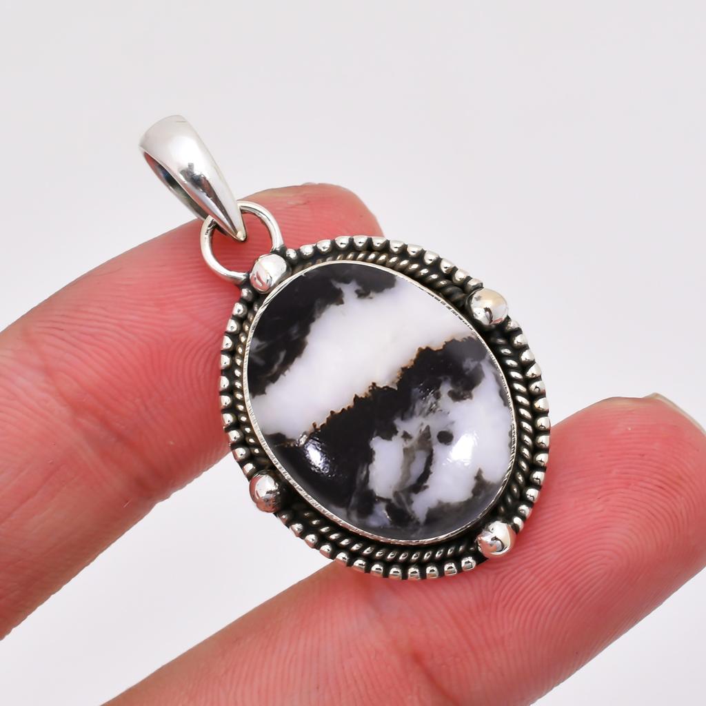 White Buffalo Turquoise - Nevada 925 Sterling Silver Pendant V8386, Black & White Pendant, Oval Pendant, Valentin's Day Gift, Gift For Her, Birthday G