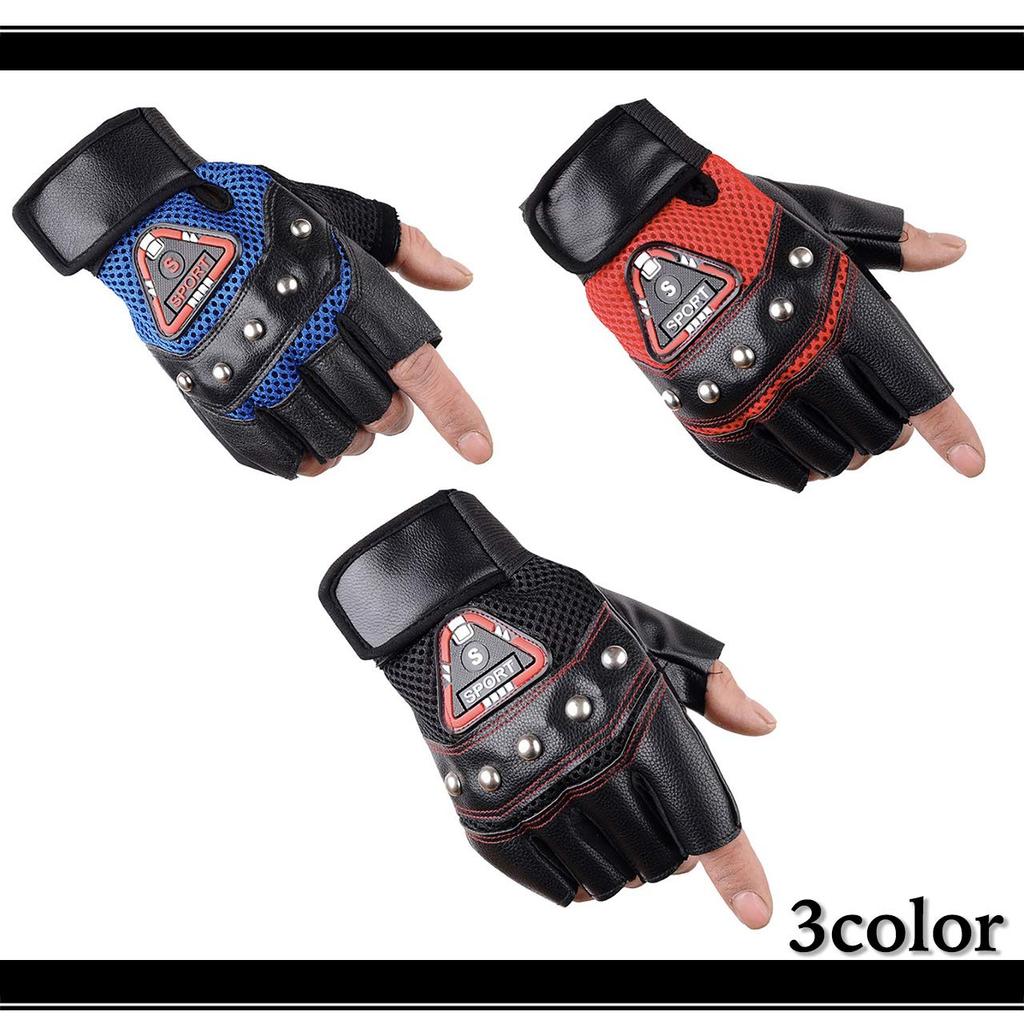 WHITE FANG NT100 Men's Fingerless Leather Cycling Gloves, Breathable Mesh, Road Bike MTB Riding Motorcycle Sports Gloves (Black)