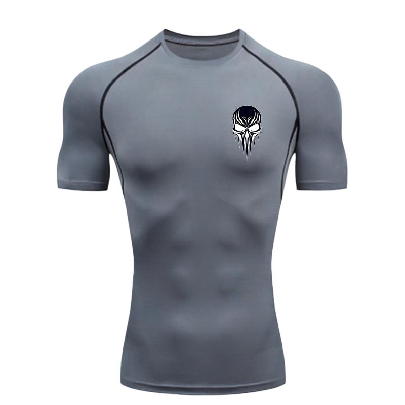 Skull Pattern Men's Sports T - Shirt Training Fitness Compression Workout T - Shirt Athletic Tees Gym T - Shirts Running