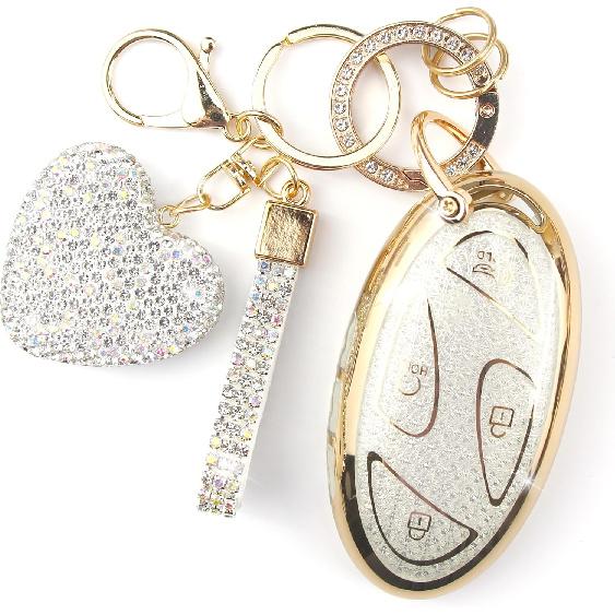 Key Fob Cover with Diamond Keychain Fit for Hyundai Car Key Holder Case Compatible with Hyundai Loniq 6 Grandeur GN7 KONA 2024 Smart Remote Key