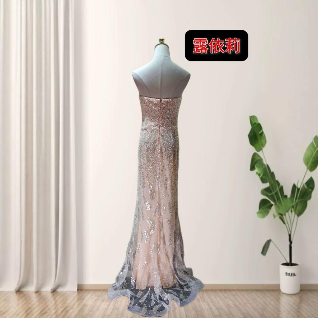 Europe and the United States new heavy industry beads sexy tube top hip dinner party dress dress