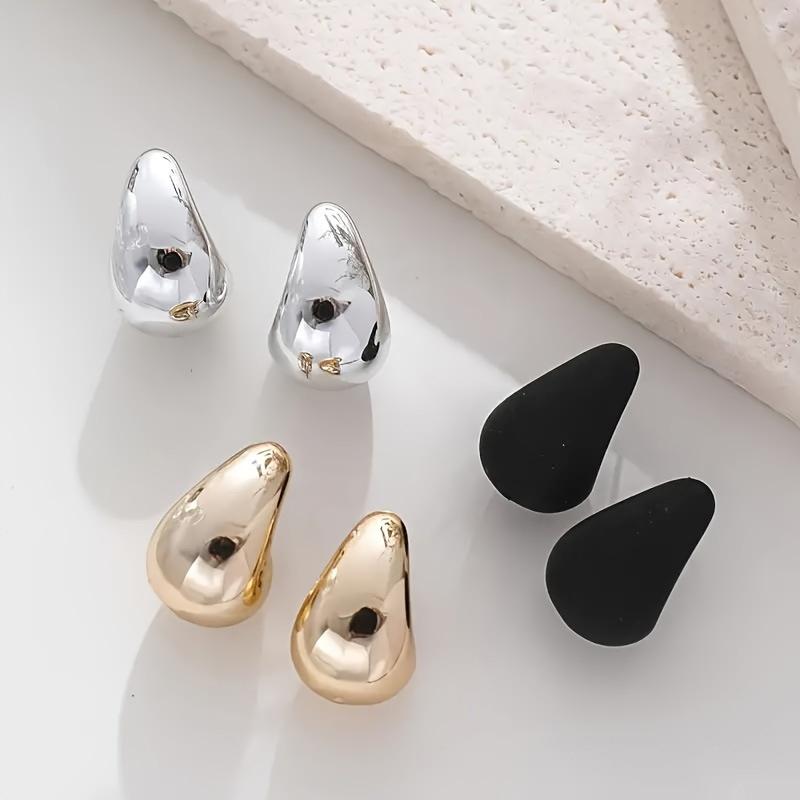 Vintage Multi Color Water Drop Stud Earrings Fashion Punk Smooth Metal Earrings Women's Trendy Party Jewelry
