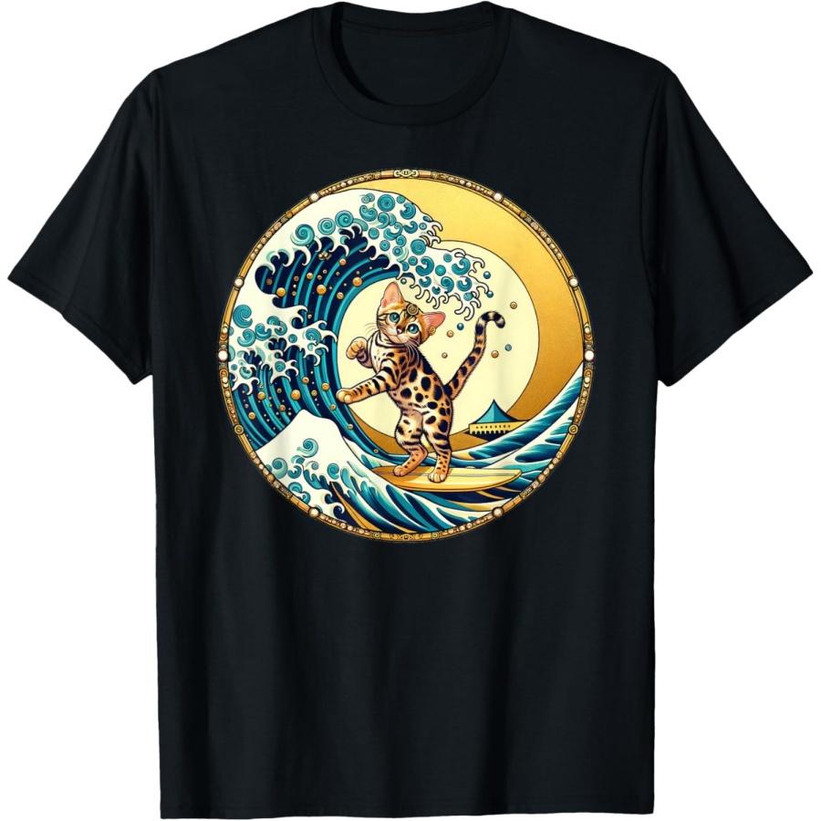 

Funny Surf Board Great Wave Kanagawa Surfing - Bengal Cat T-Shirt XXXXXL чорний