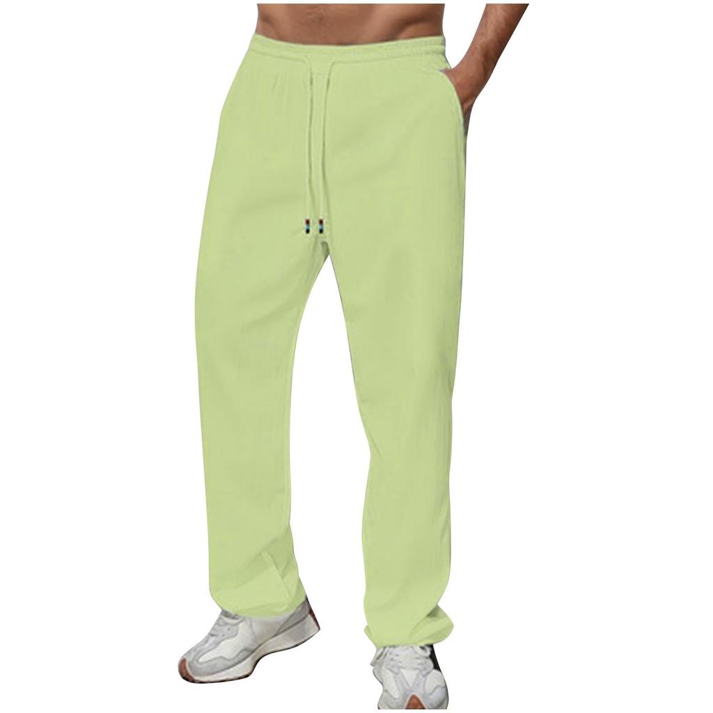 Men's Athletic Casual Pants, Straight Leg Loose Fit Pocket Drawstring Trousers