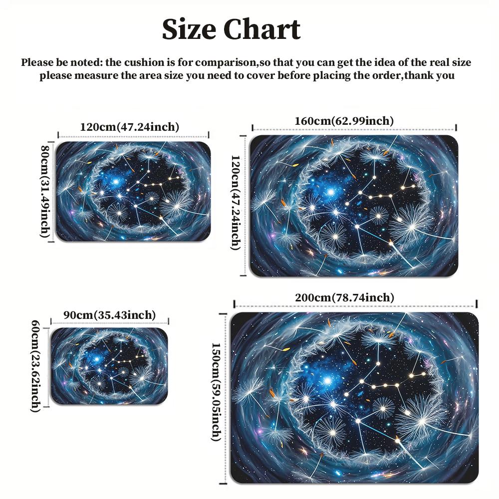 Dandelion Constellation Galaxy Rug, Starry Sky Area Carpet for Living Room Game Room Bedroom, Non-Slip Floor Mat Home Decor