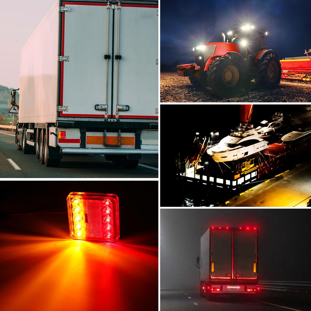 2PCS/Set 12/ 24V LED Trailer Lights Rear Tail Lights Square Tail Stop Indicator Truck Lamp Kit Indicator Stop Light Waterproof
