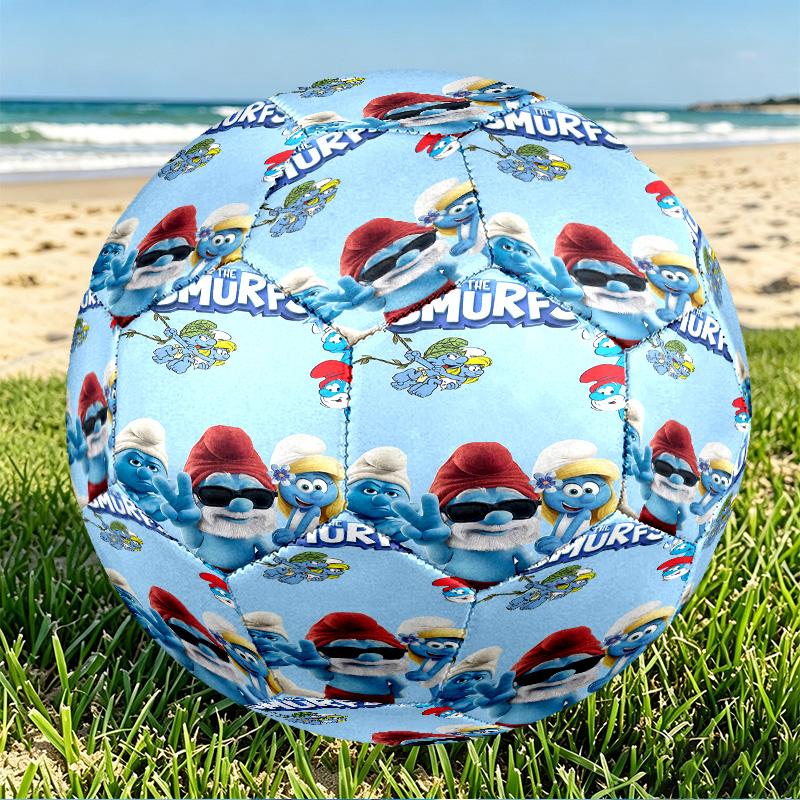 Blue Smurfs Print Size 5 Soccer Ball, PU Wear Resistant Football for Match Training and Daily Practice, Birthday Gift for Soccer Fans