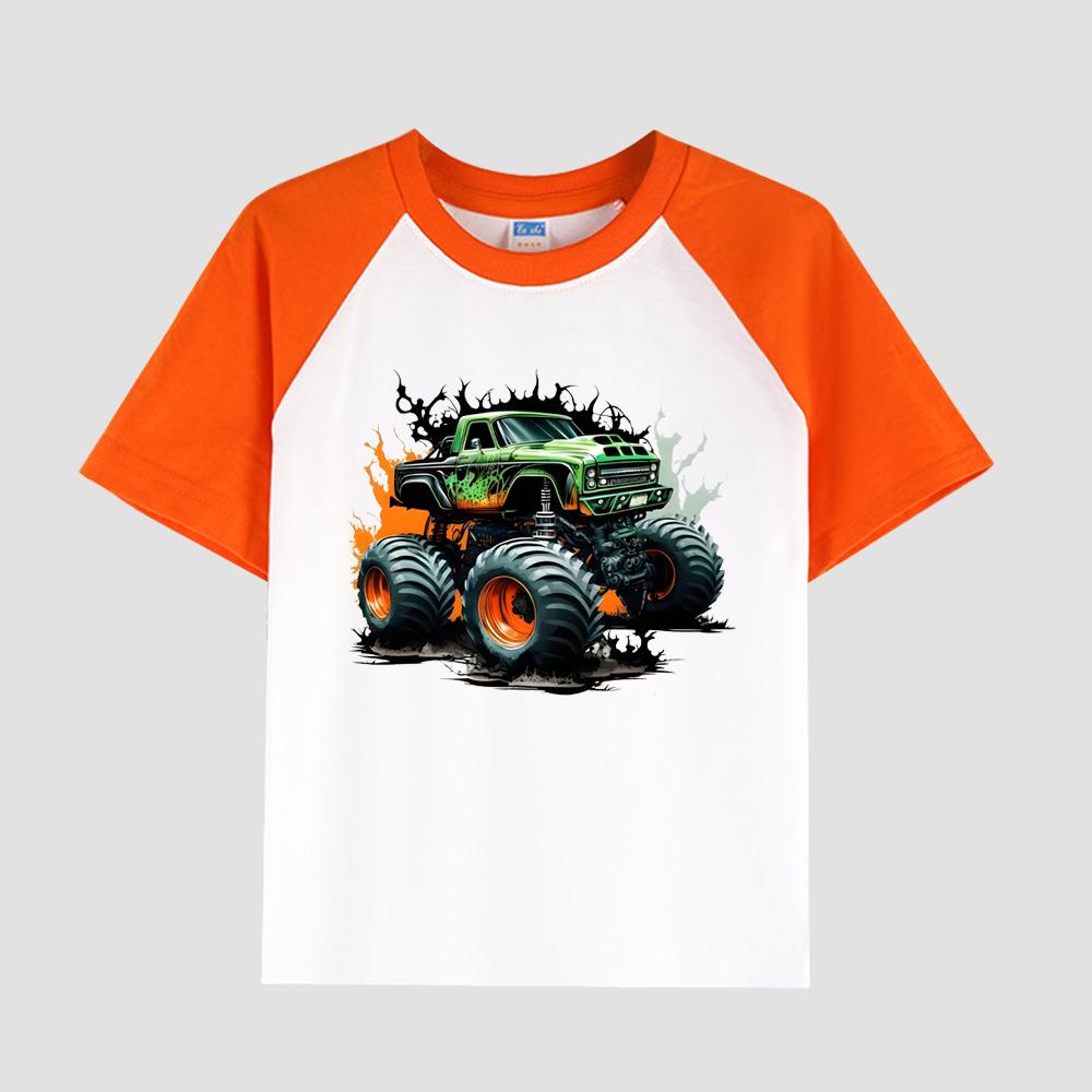 Tricou cu mânecă scurtă pentru băieți cu umăr căzut, țesătură de bumbac, top casual pentru copii de vară