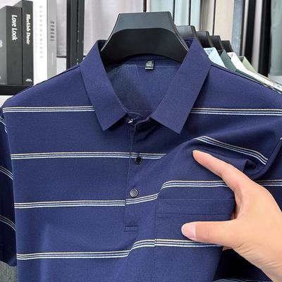 Original Quality Men's Polo Shirt Striped Print Short Sleeve Summer Fashion Lapel T-Shirt Business Classic Casual Trend Menswear