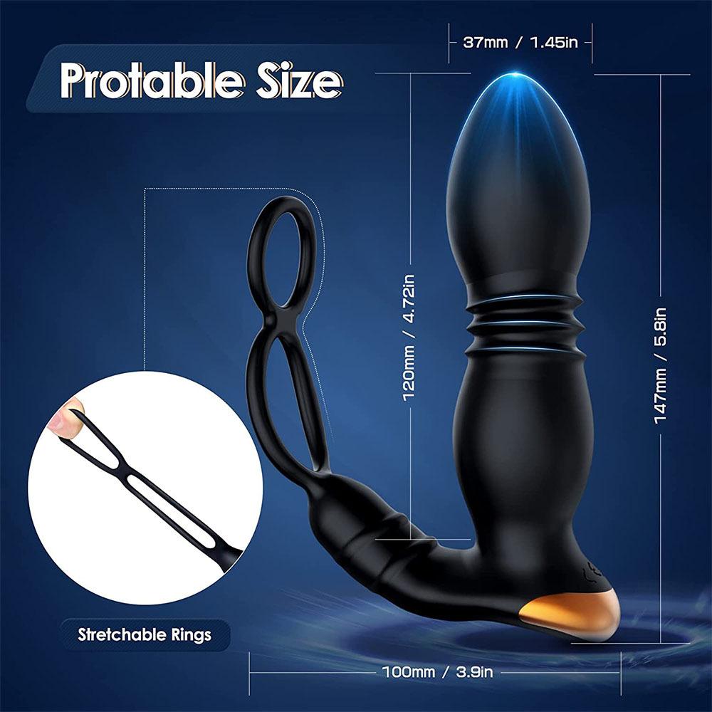 Double-ring Telescopic Prostate Massager Remote Control  Lock Ring Vibrator Sex Toys for Men Women
