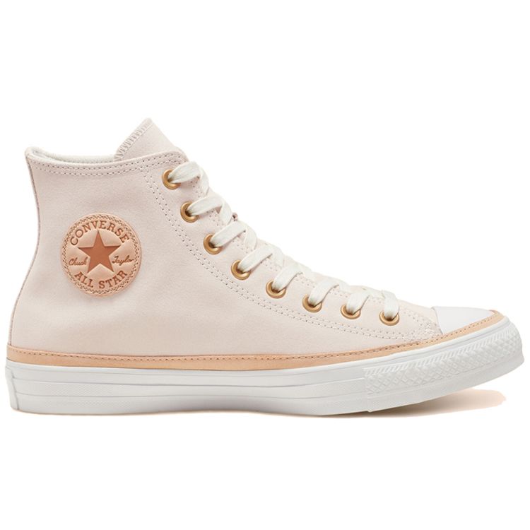 Converse Chuck Taylor All Star Vachetta Leather Trim Casual High-Top Canvas Shoes Unisex Sneakers Pink White 165921C