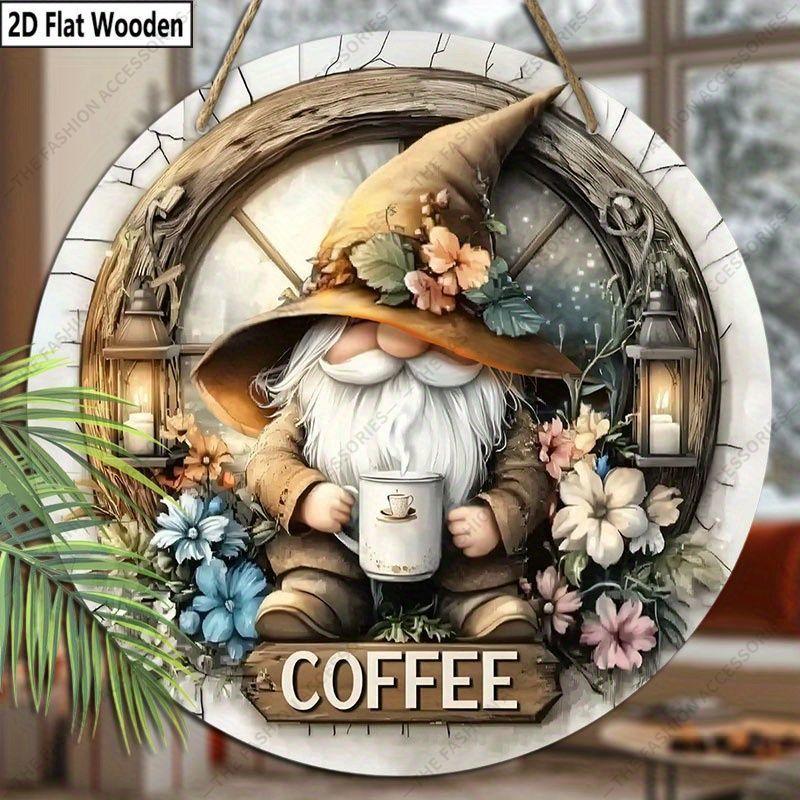 

2D плоские подвесные декоративные таблички, украшение для интерьерной стены или двери, рисунок - гном и кофе, интересные подарки для семьи и друзей 20