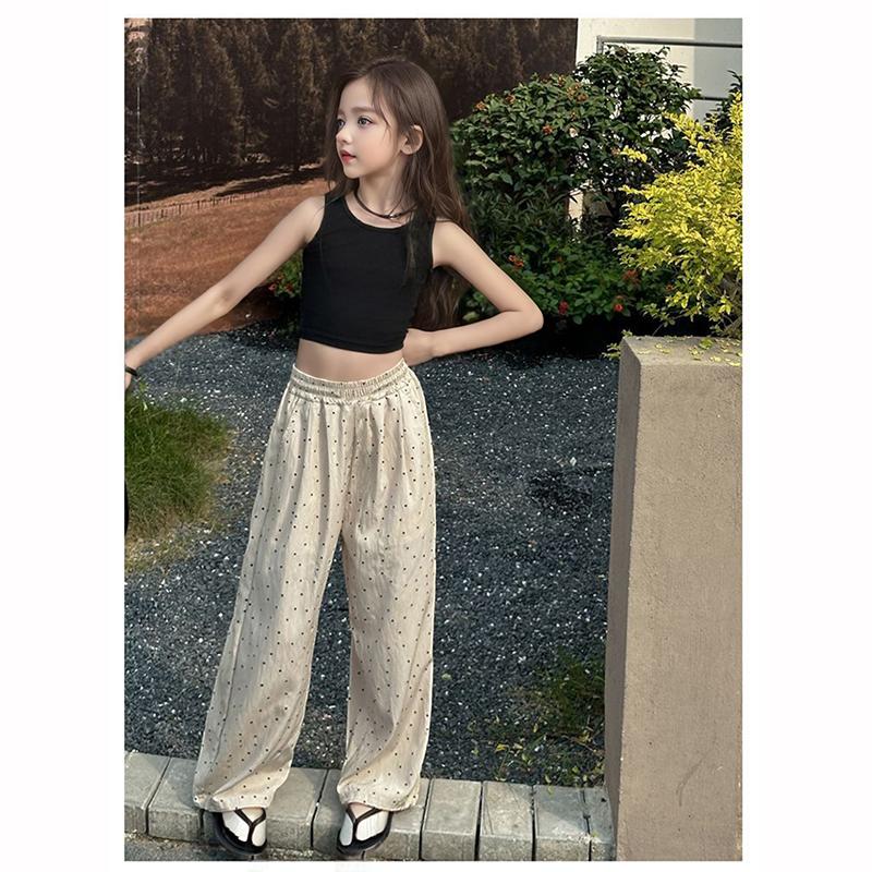 Girls Kids Summer Polka Dot Straight Leg Pants Children Mosquito Proof Pants Fashion Thin Breathable Baby Wide Casual Trousers