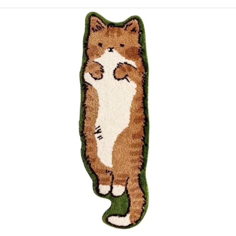 Cute Cartoon Cat Fish Shape Soft Plush Rug Non Slip Absorbent Floor Mat for Kids Bedroom Home Gift