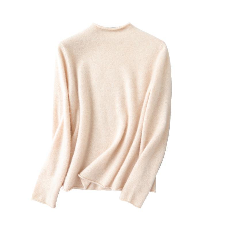 Women's Pure Wool Semi-High Neck Cashmere Sweater - Slim Fit, Versatile Knitted Design