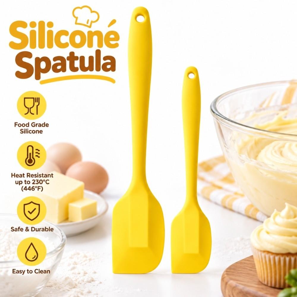 2pcs High Heat-Resistant Silicone Spatula Set Long Handle Silicone Butter Spatula Cooking Class