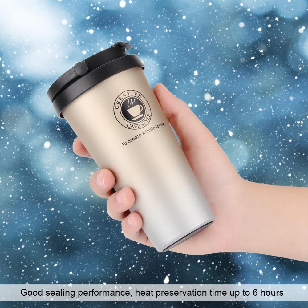 500ml Vacuum Cup Insulated Design Double Walled Coffee Mug Leakproof Lid 304 Stainless Steel Portable Vacuum Cup Cold Drinks