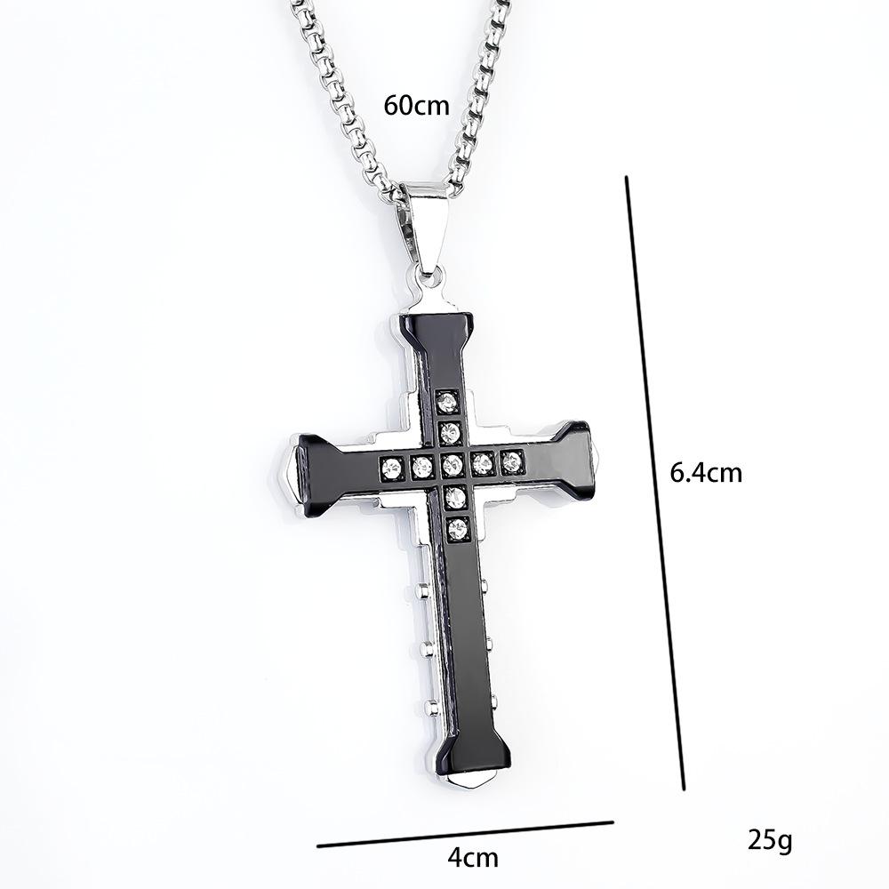 Titanium Stainless Steel Cross Necklace with Rhinestones - Men's Bold Fashion Accessory