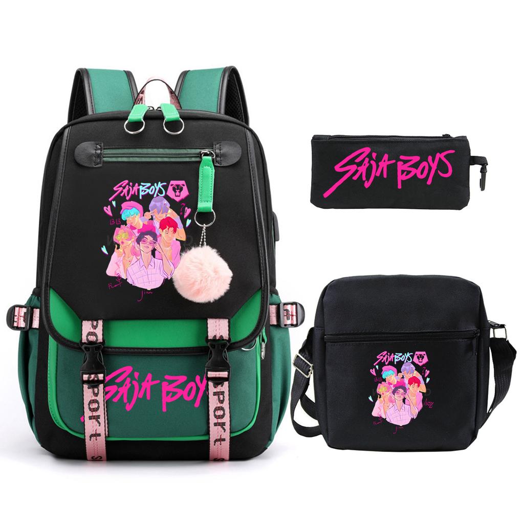 Animation Cartoon Peripheral Primary And Secondary School Students Schoolbag Multi-Functional Large-Capacity Leisure Backpack Three-Piece Set