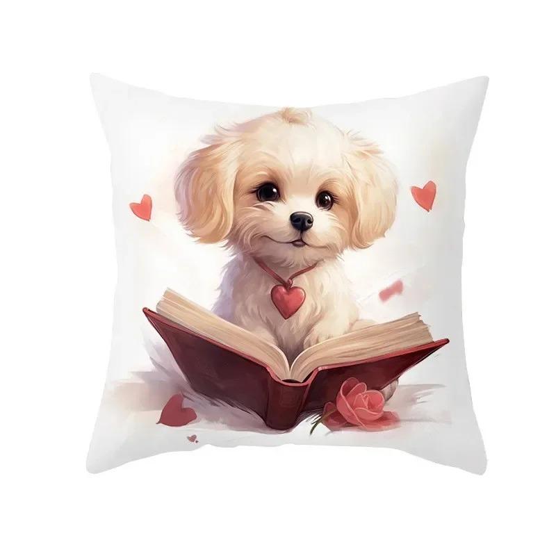 Cute Dog Pattern Decorative Pillowcase Car Sofa Square Cushion Pillowcase