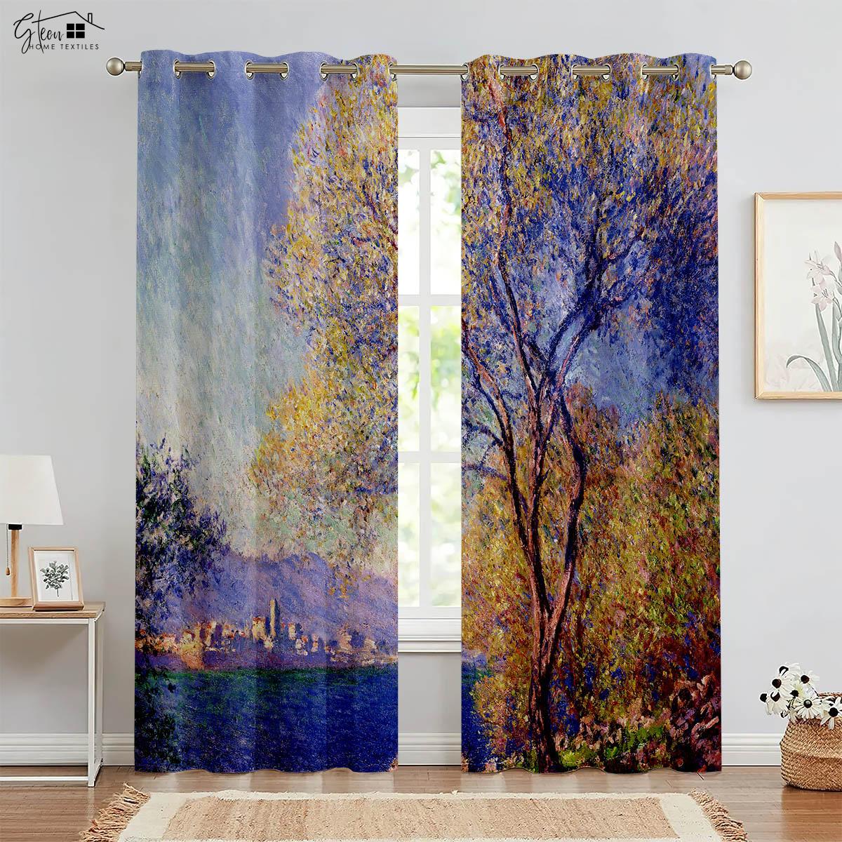 

Ins Масляная живопись Шторы Нордический Пасторальный Подсолнухи Кленовый Лес Осень Спальня Гостиная Дизайн Пространства Кабинет Печать Шторы W50xH130(CM)x2PCS&Grommet Top