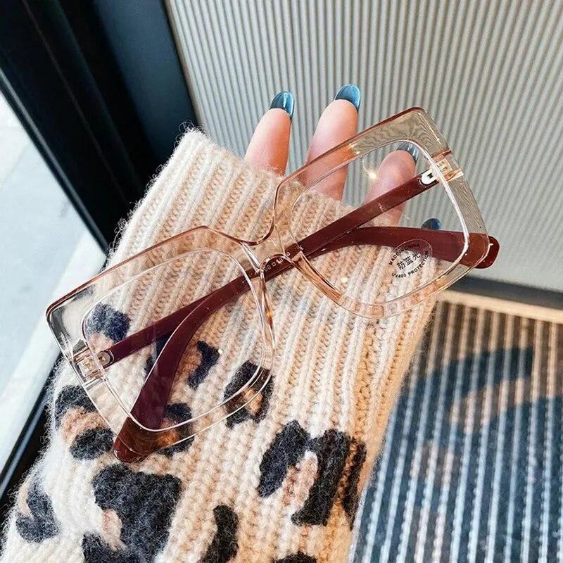 New Big Square Frame Anti Blue Light Glasses Women Leopard Computer Goggles Glasses Transparent Optical Spectacle Eyeglass