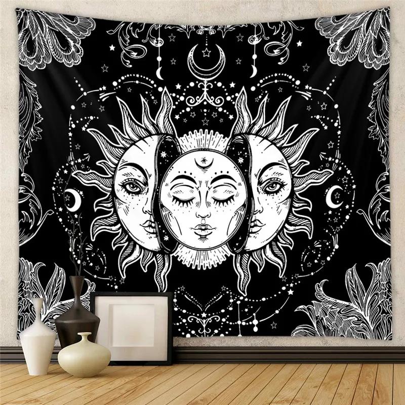 Beautiful Interior Decoration Tapestry Psychedelic Sun and Moon Mandala Flowers Home Wall