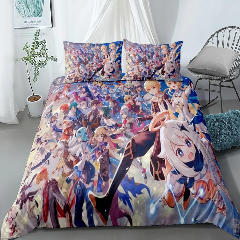Genshin Impact Duvet Cover Set without sheet King Queen Double Full Twin Single Size Bed Linen Set