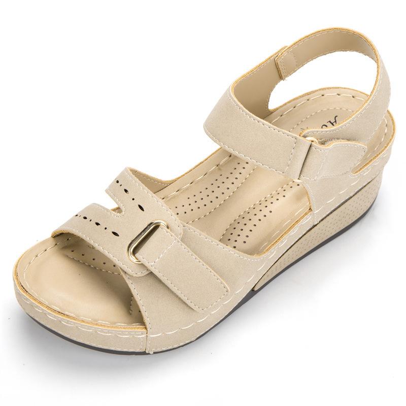 New Thick-soled Velcro Suede Sandals for Women To Wear Sloping Heels Large-size Beach Cool Slippers