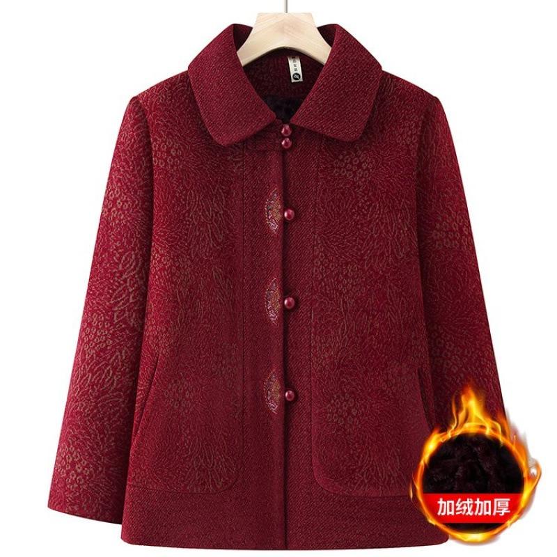 

Winter woolen jacket festive top lapel old lady clothes fleece to keep warm 5XL [recommended 150-80kg] ярко-красный
