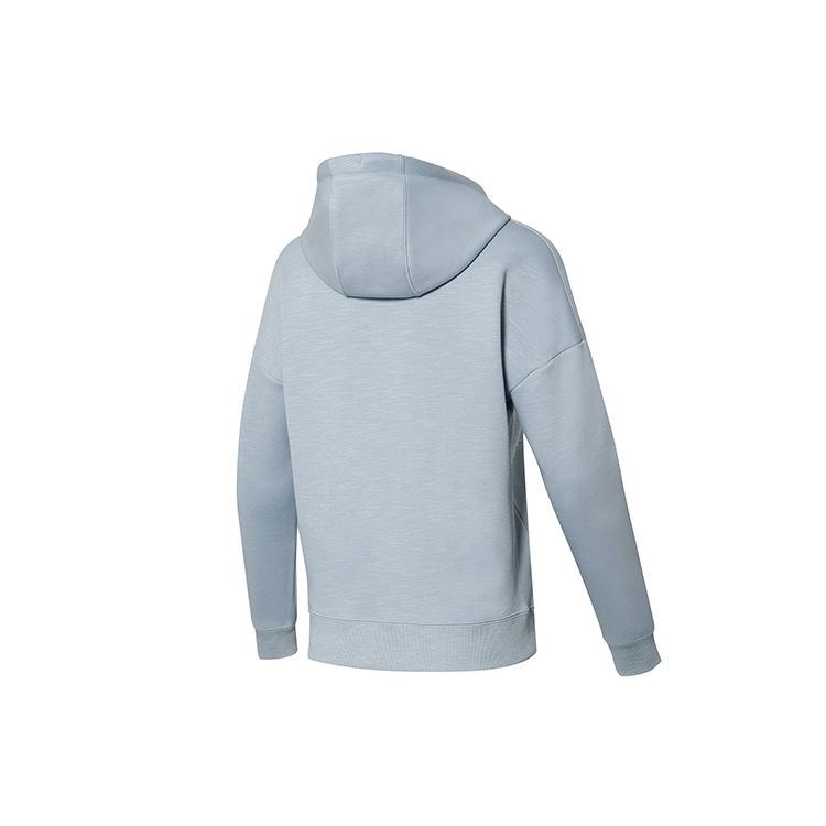 Li Ning Fitness Series Casual Fleece Loose Hooded Cardigan Sweatshirt Jacket Women Outerwear Mist-Blue AWDR884-3