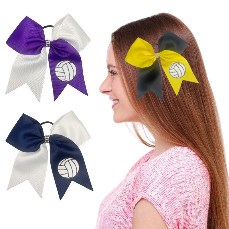 Cross-Border Basketball Bow Hair Ties: Two-Color Splicing Swallowtail Elastic Hair Accessories for Girls