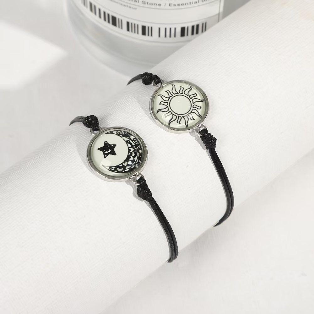 Retro Luminous Couple Bracelets Adjustable Punk Braided Bracelet Sun Moon Hand Chain Couple Jewelry Gift
