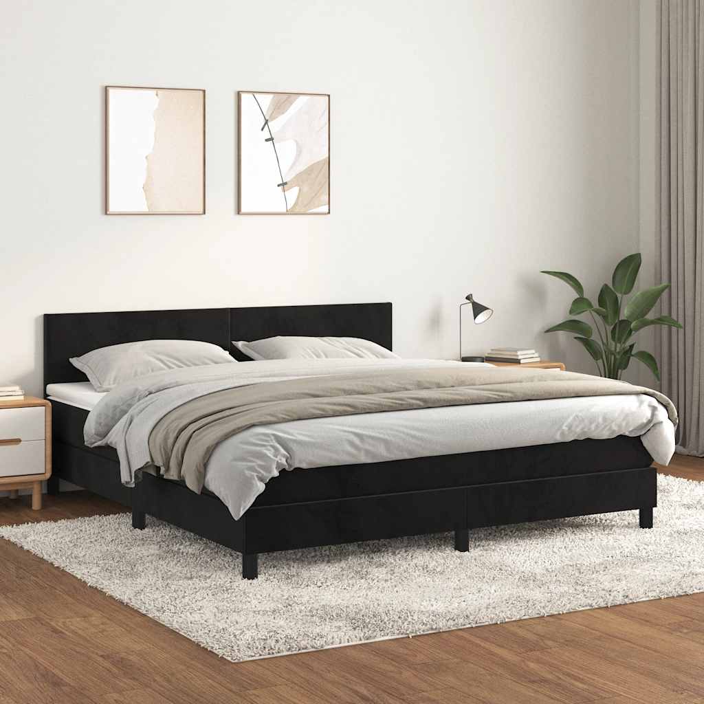 Box Spring Bed with Mattress Black 160x200 cm Velvet