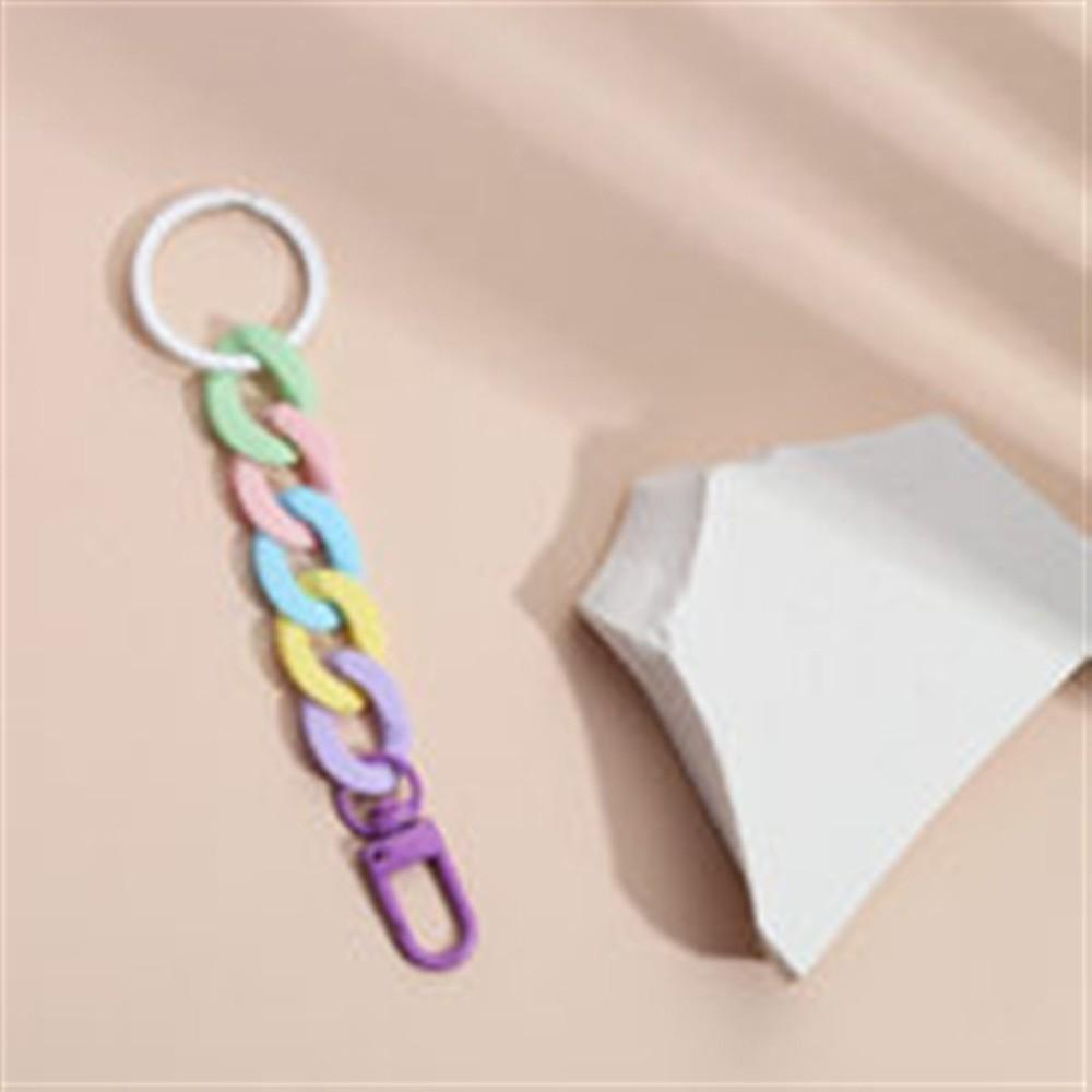Macaroon Color Wrist Lanyard Matte Keyring Cute Acrylic Chunky Chain Keychain  Backpack
