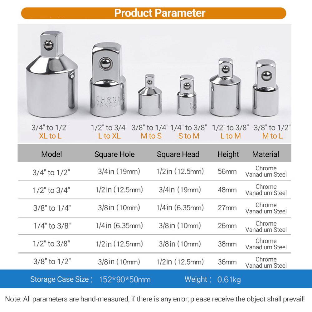 

6Pcs Set Conversion Sleeve Socket Converter Joint Socket Adapter Driver Conversions Socket Adapter Jointer Ratchet Stee